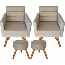 Kit 2 Poltronas Luxo Decorativas Nina E 2 Puffs Suede Bege Kit 2 Poltronas Luxo Decorativas Nina E 2 Puffs Suede Bege