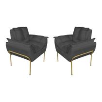 Kit 2 Poltronas Luxo Suede Cinza Base de Ferro Dourada - Belliv Decor