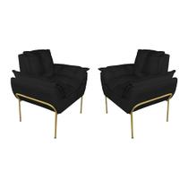 Kit 2 Poltronas Luxo Suede Preto Base de Ferro Dourada - Belliv Decor
