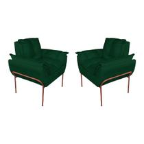 Kit 2 Poltronas Luxo Suede Verde Base de Ferro Cobre - Belliv Decor