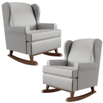 Kit 2 Poltronas Malu Base Madeira P02 Facto Cinza Metalizado