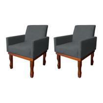 Kit 2 Poltronas Medusa Retrô Pés de Madeira Maciça Linho Chumbo
