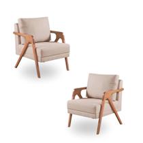 Kit 2 Poltronas Mona Decorativa Braço De Madeira