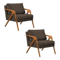 Kit 2 Poltronas Mona Luxo Base Madeira Maciça Veludo Marrom