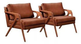 Kit - 2 Poltronas Mona Luxo Madeira Maciça material sintético Caramelo
