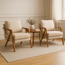 Kit 2 Poltronas Mona Luxo Madeira Maciça Veludo Bege para Sala de Estar Decorativa Moderna