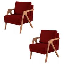 Kit 2 Poltronas Mona Madeira Maciça Veludo Marsala Kimi Design