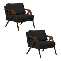 Kit 2 Poltronas Mona Monique Luxo Base Madeira Maciça Mel Veludo Preto