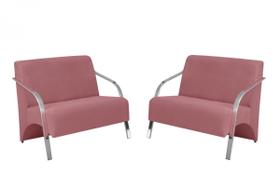Kit 2 Poltronas Namoradeira 2 Lugares Vênus Braço Alumínio D Salla Suede