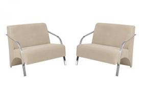 Kit 2 Poltronas Namoradeira 2 Lugares Vênus Braço Alumínio D Salla Suede