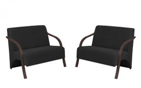 Kit 2 Poltronas Namoradeira 2 Lugares Vênus D Salla Suede Braço Madeira