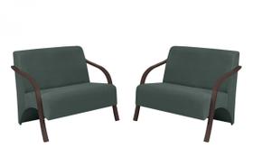 Kit 2 Poltronas Namoradeira 2 Lugares Vênus D Salla Suede Braço Madeira