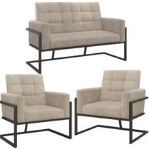 Kit 2 Poltronas Namoradeira Base de ferro para Manicure Sala de Estar Decorativa Cadeira Estofada Resistente Escritório Recepção