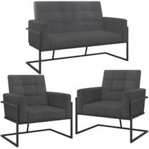 Kit 2 Poltronas Namoradeira Base de ferro para Sala de Espera Decorativa Cadeira Estofada Resistente Escritório Recepção Manicure
