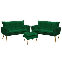 Kit 2 Poltronas Namoradeira Beta com Puff Lunar Sued Verde Aradecor