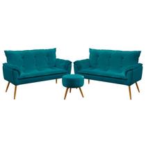 Kit 2 Poltronas Namoradeira Beta com Puff Solar Suede Azul Turquesa Aradecor Kit 2 Poltronas Namoradeira Beta com Puff Solar Suede Azul Turquesa Aradecor