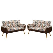 Kit 2 Poltronas Namoradeira Beta Suede Estampado Laranja com Marrom Aradecor