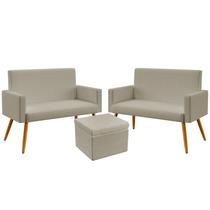 Kit 2 Poltronas Namoradeira Decorativas Nina e Puff Quasar Couro Bege Aradecor