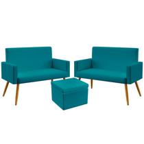 Kit 2 Poltronas Namoradeira Decorativas Nina e Puff Quasar Sued Azul Turquesa Aradecor Kit 2 Poltronas Namoradeira Decorativas Nina e Puff Quasar Sued Azul Turquesa Aradecor