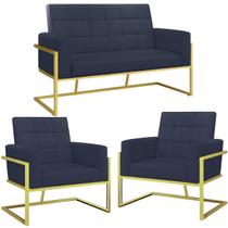 Kit 2 Poltronas Namoradeira material sintético Base de ferro Dourada para Escritório Sala de Estar Decorativa Estofada Recepção