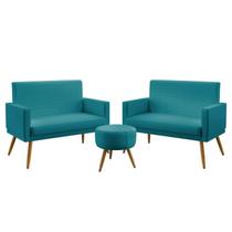 Kit 2 Poltronas Namoradeira Nina com Rodapé e Puff Solar Sued Azul Turquesa Aradecor