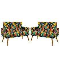 Kit 2 Poltronas Namoradeira Nina com Rodapé Suede Estampado Colorido Aradecor