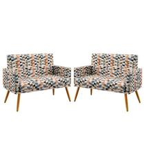 Kit 2 Poltronas Namoradeira Nina com Rodapé Suede Estampado Laranja Aradecor