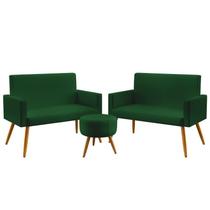 Kit 2 Poltronas Namoradeira Nina e Puff Solar Suede Verde Aradecor