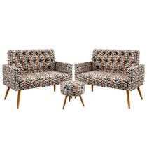 Kit 2 Poltronas Namoradeira Nina Rodapé e Capitonê com Puff Solar Suede Estampado Laranja Aradecor Kit 2 Poltronas Namoradeira Nina Rodapé e Capitonê com Puff Solar Suede Estampado Laranja Aradecor