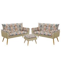 Kit 2 Poltronas Namoradeira Opala com Puff Lunar Suede Estampado Laranja com Bege Aradecor Kit 2 Poltronas Namoradeira Opala com Puff Lunar Suede Estampado Laranja com Bege Aradecor