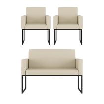 Kit 2 Poltronas + Namoradeira para Recepção material sintético