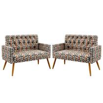 Kit 2 Poltronas Namoradeira Para Sala de Estar Nina com Rodapé e Capitonê Sued Estampado Laranja Aradecor Kit 2 Poltronas Namoradeira Para Sala de Estar Nina com Rodapé e Capitonê Sued Estampado Laranja Aradecor