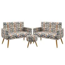 Kit 2 Poltronas Namoradeira Para Sala de Estar Nina com Rodapé e Puff Solar Sued Estampado Laranja Aradecor Kit 2 Poltronas Namoradeira Para Sala de Estar Nina com Rodapé e Puff Solar Sued Estampado Laranja Aradecor