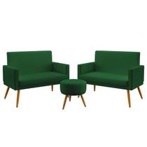 Kit 2 Poltronas Namoradeira Para Sala de Estar Nina com Rodapé e Puff Solar Sued Verde Aradecor Kit 2 Poltronas Namoradeira Para Sala de Estar Nina com Rodapé e Puff Solar Sued Verde Aradecor
