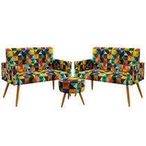 Kit 2 Poltronas Namoradeira Para Sala de Estar Nina e Puff Solar Sued Estampado Colorido Aradecor