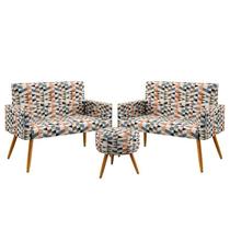 Kit 2 Poltronas Namoradeira Para Sala de Estar Nina e Puff Solar Sued Estampado Laranja Aradecor Kit 2 Poltronas Namoradeira Para Sala de Estar Nina e Puff Solar Sued Estampado Laranja Aradecor