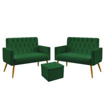 Kit 2 Poltronas Namoradeira Para Sala de Estar Nina Rodapé e Capitonê com Puff Quasar Sued Verde Aradecor Kit 2 Poltronas Namoradeira Para Sala de Estar Nina Rodapé e Capitonê com Puff Quasar Sued Verde Aradecor