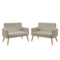 Kit 2 Poltronas Namoradeira Para Sala de Estar Vega com Rodapé e Capitonê Bege Aradecor