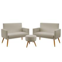 Kit 2 Poltronas Namoradeira Vega com Rodapé e Puff Solar Bege Aradecor