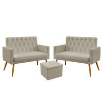 Kit 2 Poltronas Namoradeira Vega Rodapé e Capitonê com Puff Quasar Couro Bege Aradecor