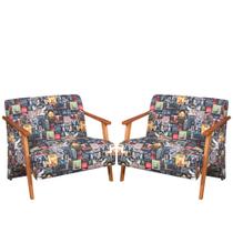 Kit 2 Poltronas Namoradeira Venus Braço Madeira Maciça Estampada Unidecor