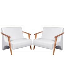 Kit 2 Poltronas Namoradeira Venus Braço Madeira Maciça Tecido Sintético Unidecor Branco Kit 2 Poltronas Namoradeira Venus Braço Madeira Maciça Tecido Sintético Unidecor Branco
