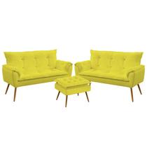 Kit 2 Poltronas Namoradeiras Beta e Puff Lunar Sued Amarelo Aradecor Kit 2 Poltronas Namoradeiras Beta e Puff Lunar Sued Amarelo Aradecor
