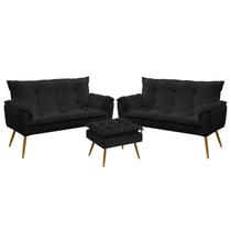 Kit 2 Poltronas Namoradeiras Beta e Puff Lunar Sued Preto Aradecor Kit 2 Poltronas Namoradeiras Beta e Puff Lunar Sued Preto Aradecor