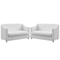 Kit 2 Poltronas Namoradeiras Decorativas Estofadas Alya Couro Branco Aradecor
