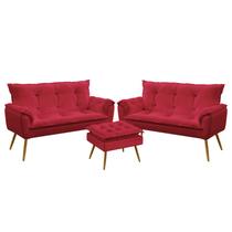 Kit 2 Poltronas Namoradeiras Decorativas Estofadas Beta e Puff Lunar Sued Vermelho Aradecor Kit 2 Poltronas Namoradeiras Decorativas Estofadas Beta e Puff Lunar Sued Vermelho Aradecor