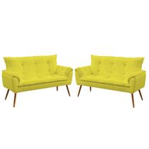 Kit 2 Poltronas Namoradeiras Decorativas Estofadas Beta Sued Amarelo Aradecor