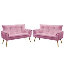 Kit 2 Poltronas Namoradeiras Decorativas Estofadas Beta Sued Rosê Aradecor