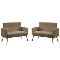 Kit 2 Poltronas Namoradeiras Decorativas Estofadas Nina Com Rodapé Sued Capuccino Aradecor