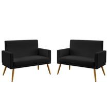 Kit 2 Poltronas Namoradeiras Decorativas Estofadas Nina Com Rodapé Sued Preto Aradecor